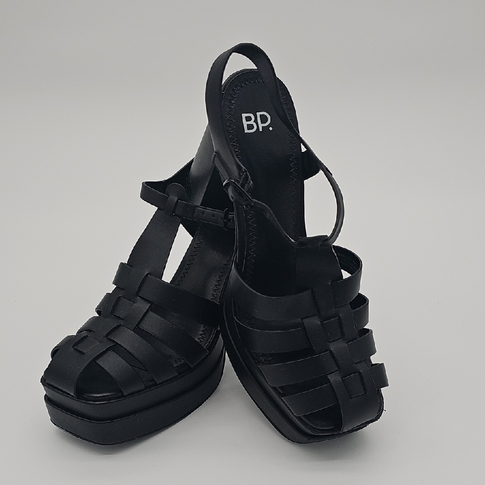 BP. Amaya Fisherman Platform Sandal Black Strappy Platform Heels